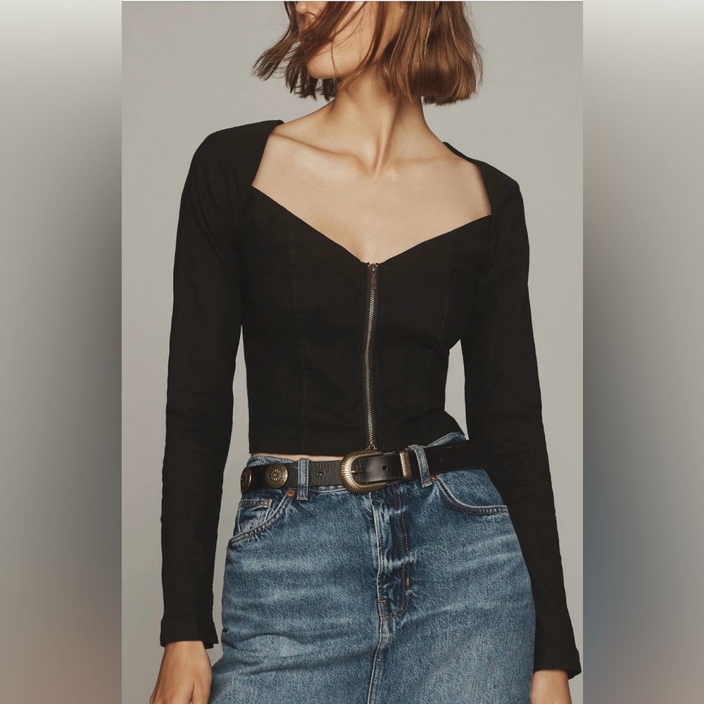 Anthropologie Zip Front Long Sleeve Blouse